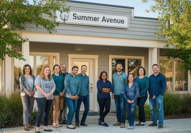 Local streaming team members gathered outside their Summer Avenue office in Lakewood Township