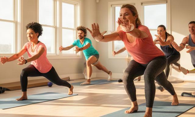 Small group training together in a sunny Jersey Shore fitness studio