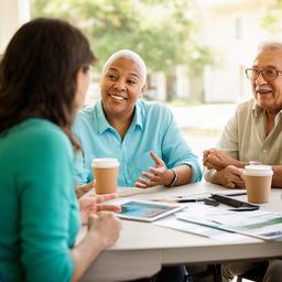 Saasha Harps speaking with residents at a Lakewood community table