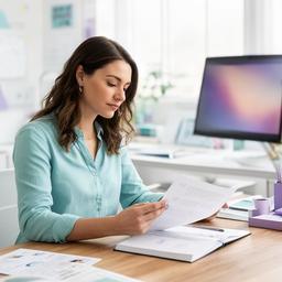 Suchalady Azeh reviewing family programming notes at a bright content desk